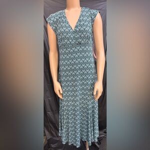 Dressbarn Black and Teal Patterned Dress